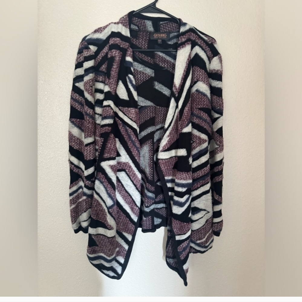 SHYANNE Stylish Women's Geometric Sweater - Black, White, Purple- SIZE MEDIUM
